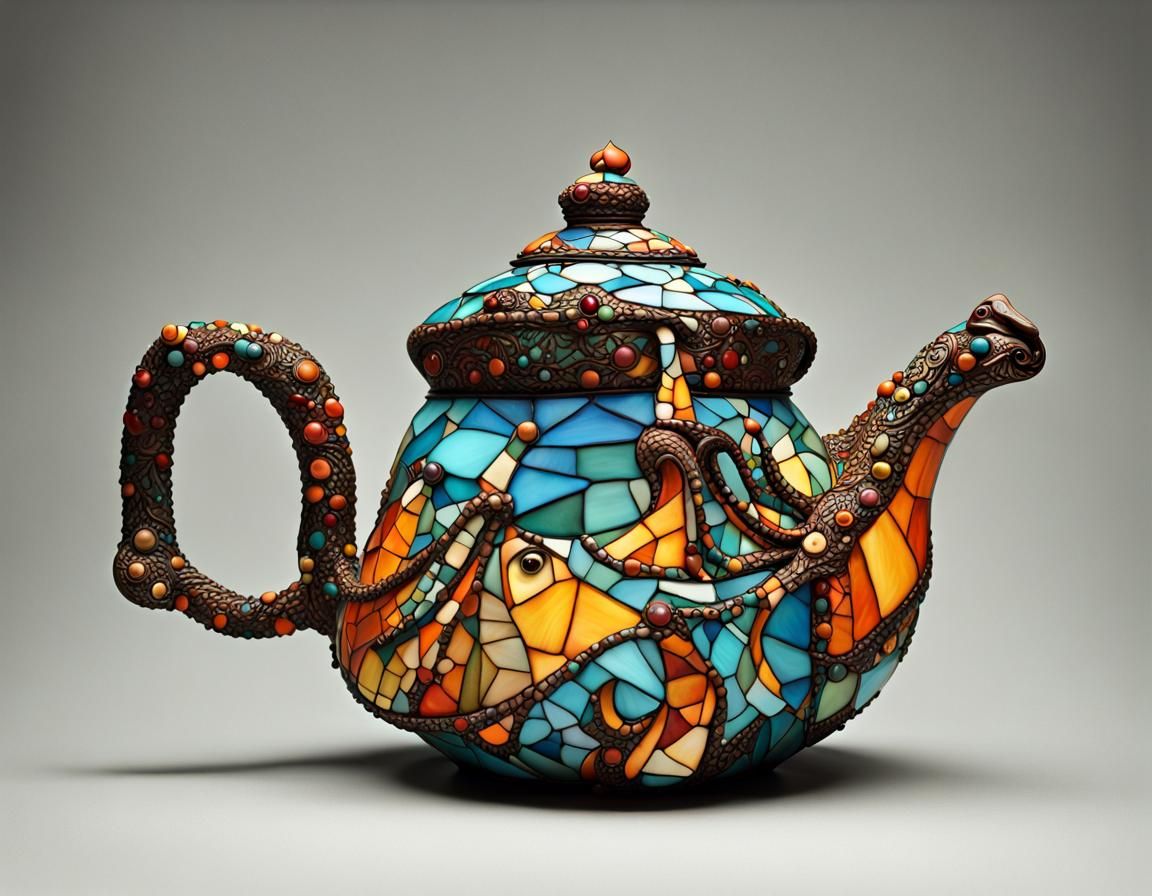 Ceramic Genie Teapot in Stained Glass Style