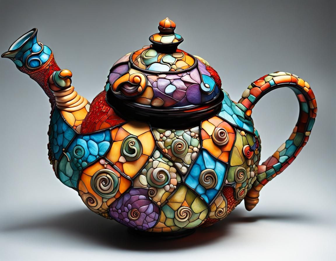Ceramic Genie Teapot in Stained Glass Style