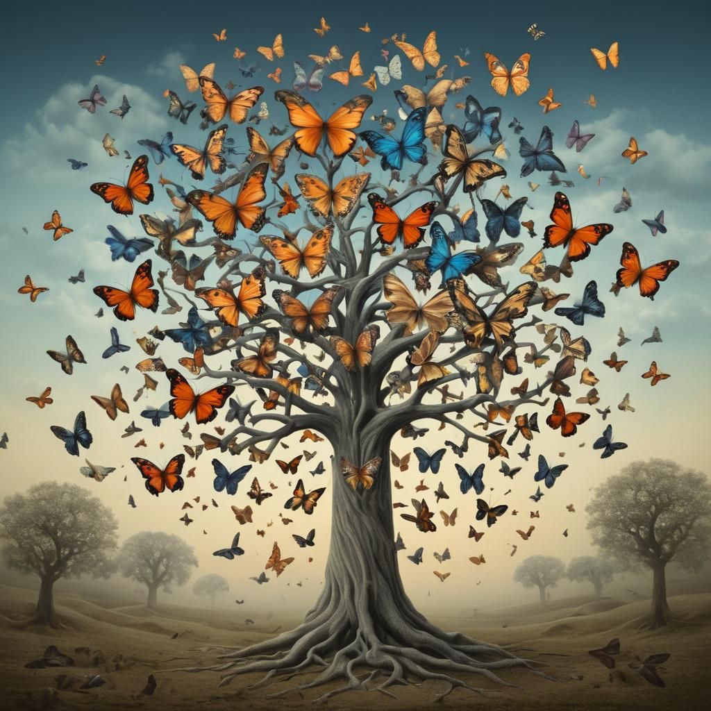 Surreal Butterfly Tree in Dreamlike Style