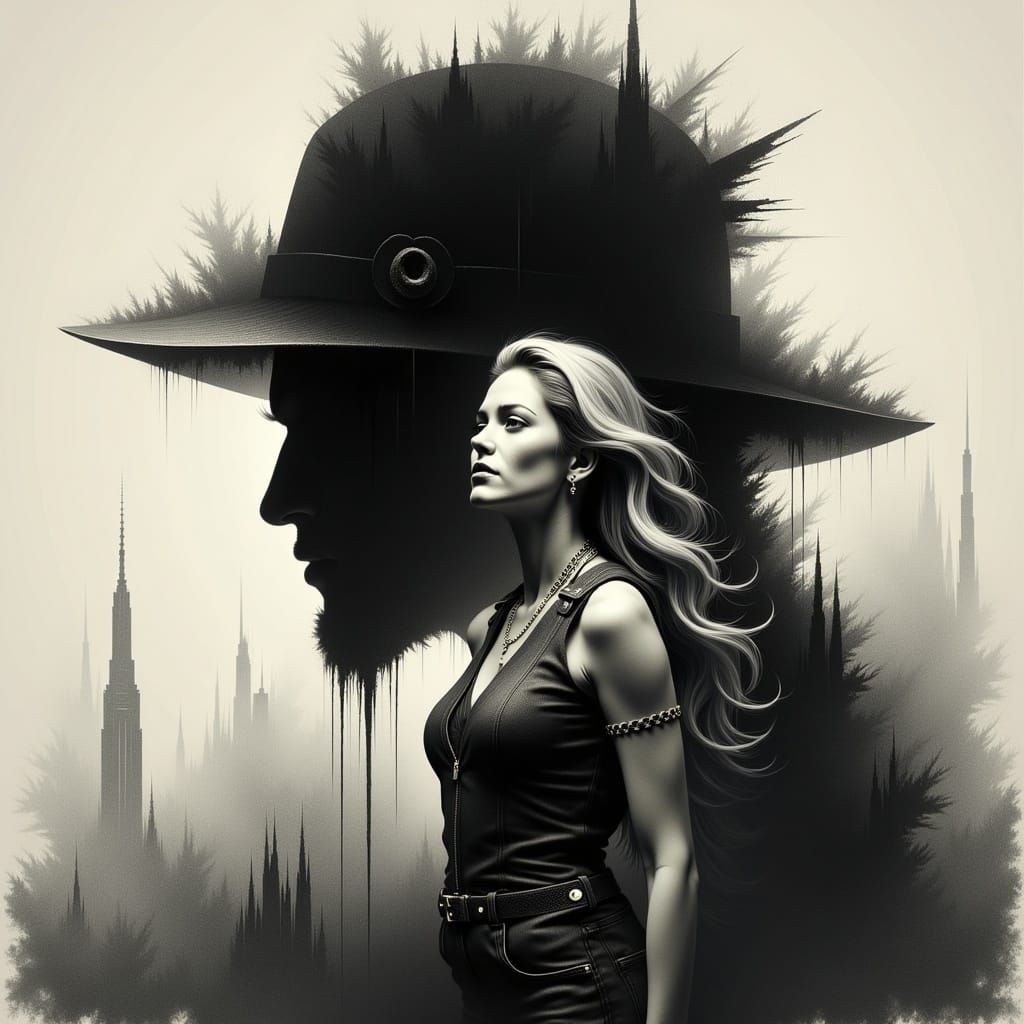 Woman of Defiance in Dystopian Shadow, Propaganda Art