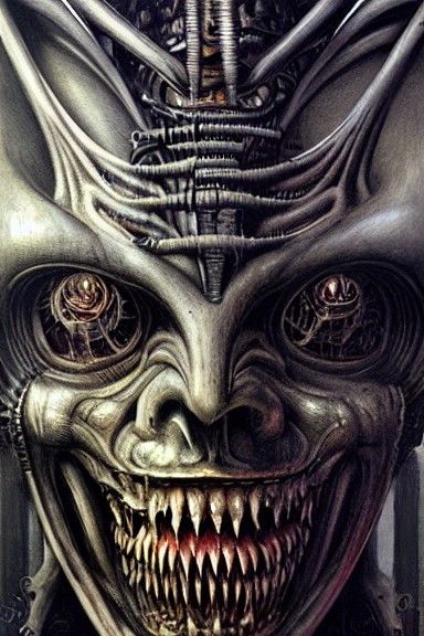 Biomechanical Demon Close-Up: Sinister Hyperrealism
