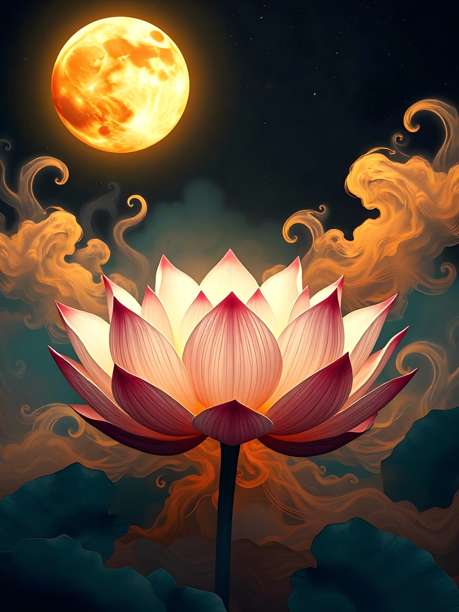 Dreamlike Lotus Blooms in Celestial Harmony