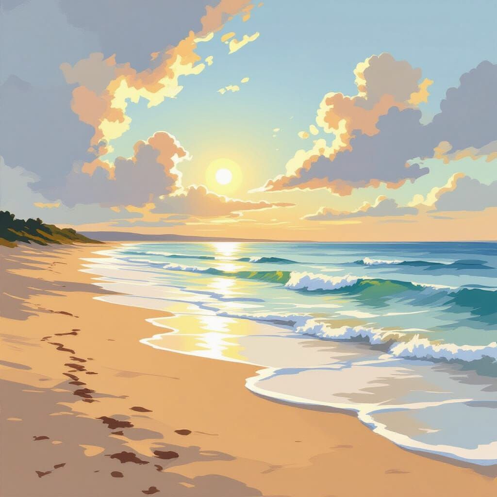Impressionistic Beach Scene with Gentle Waves