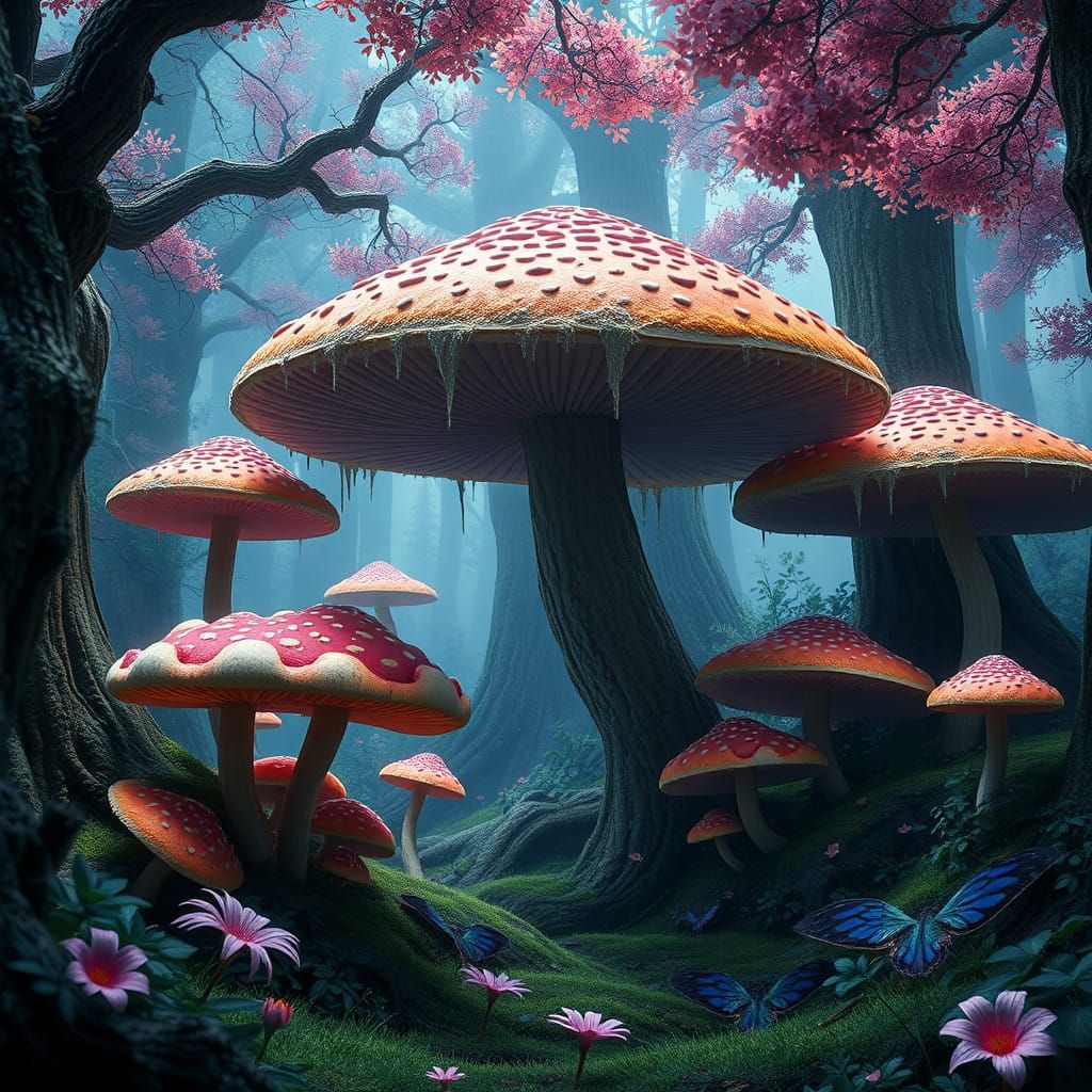 Fantasy Mushroom Realm in Vibrant Colors