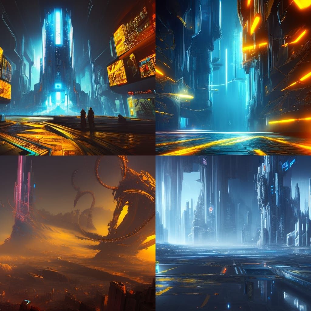 Cyberpunk 2077: Futuristic Cityscape in Yellow and Blue