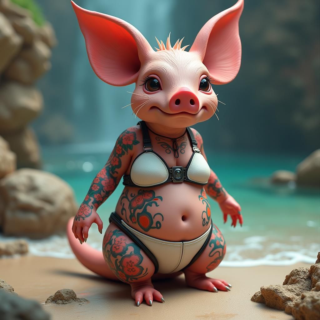 Hybrid Pig Creature in a Fantasy Matte Painting