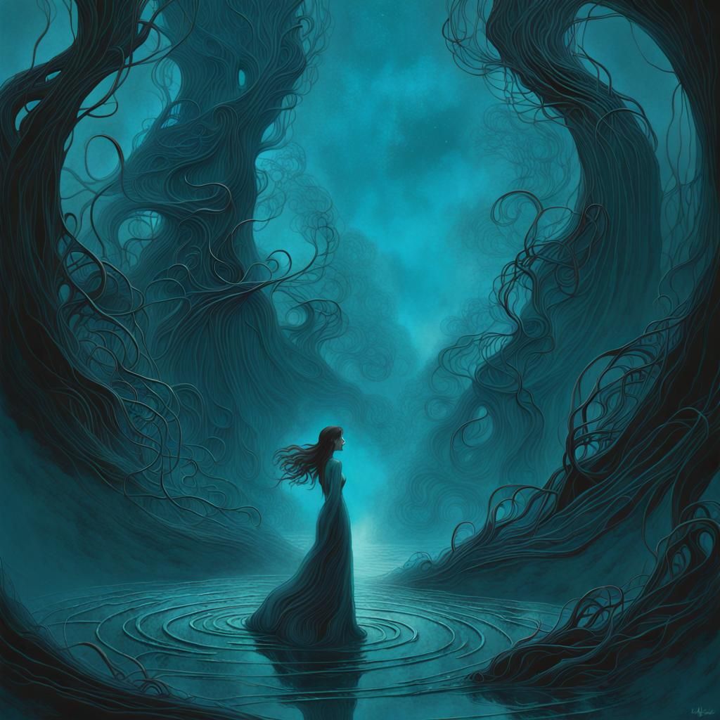 Mystical Turquoise Mist in Surrealist Dreamscape