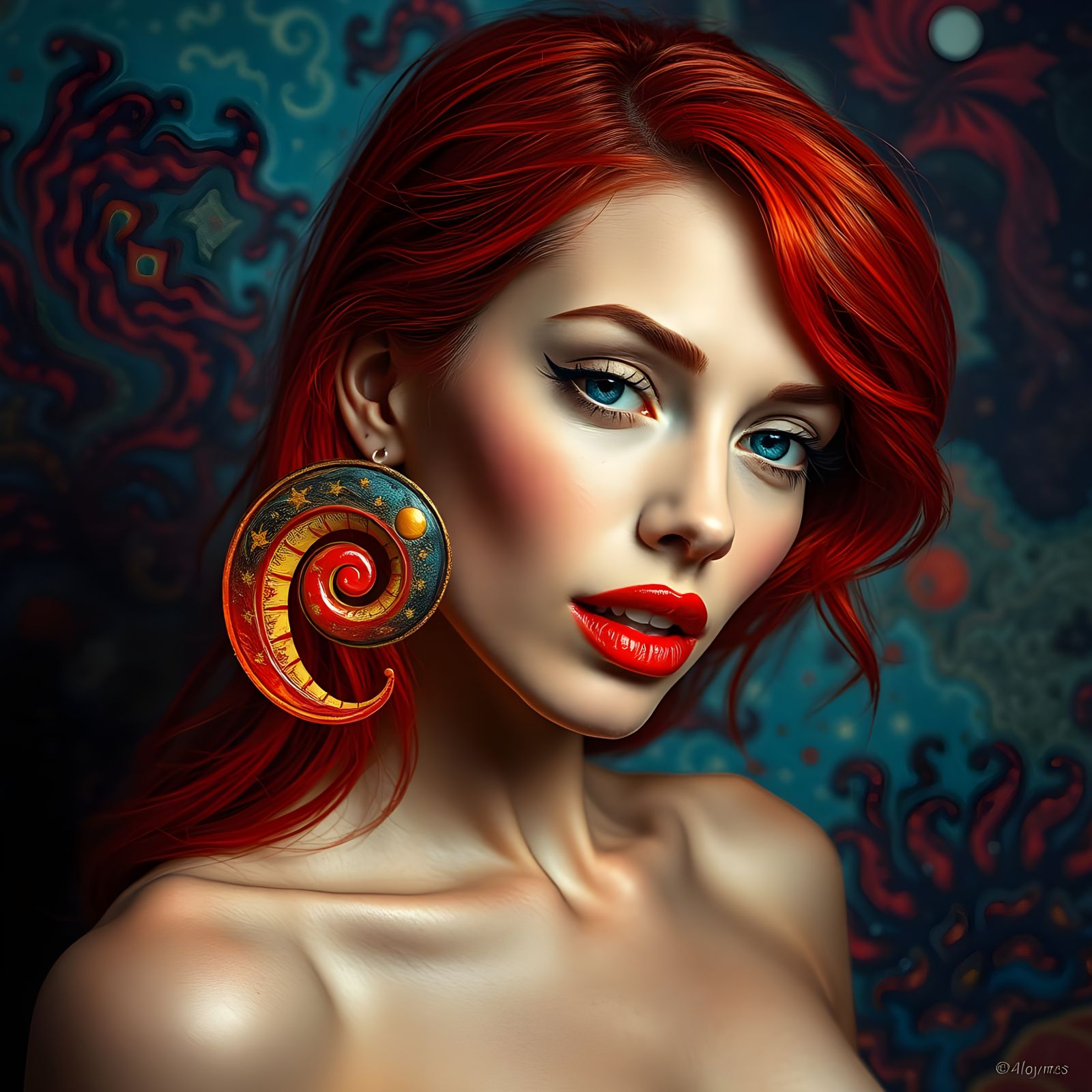 Seductive Woman in Ultrarealistic Portrait with Vibrant Colo...