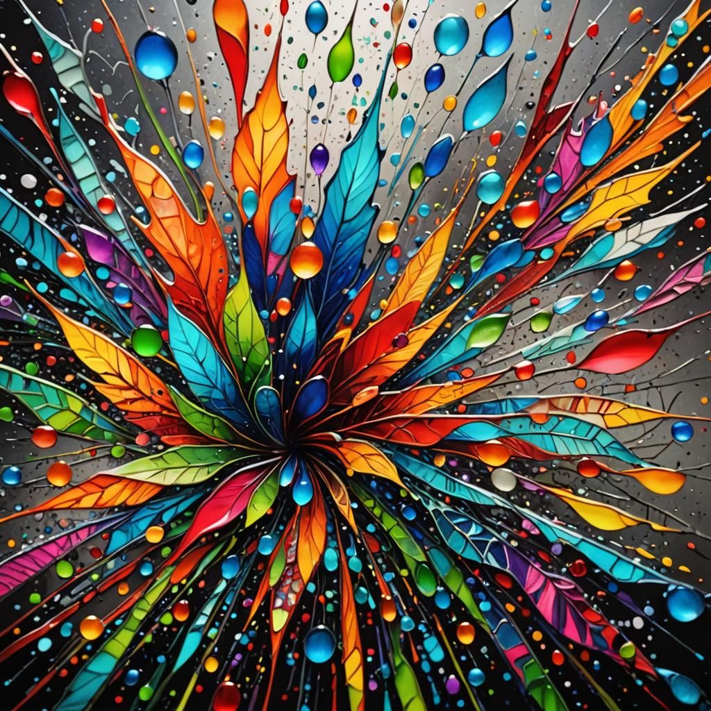 Colorful Zentangle Splash Art on Cracked Glass