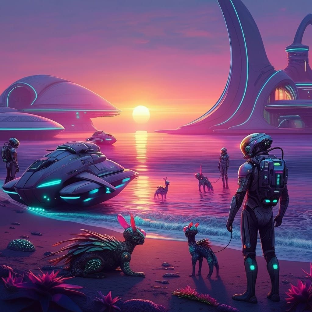 Breathtaking Futuristic Beach Scene on an Alien World