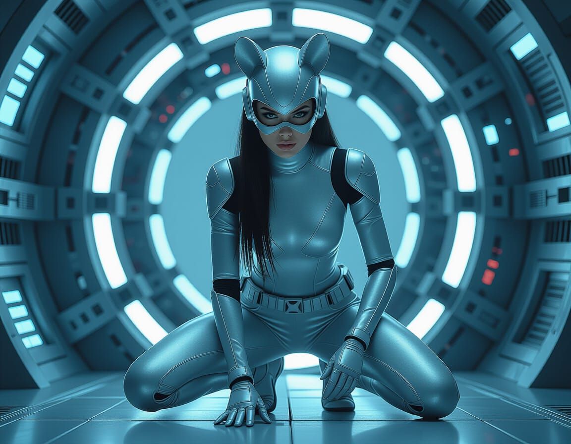 Cyberpunk Vault Raider in Silver Bodysuit