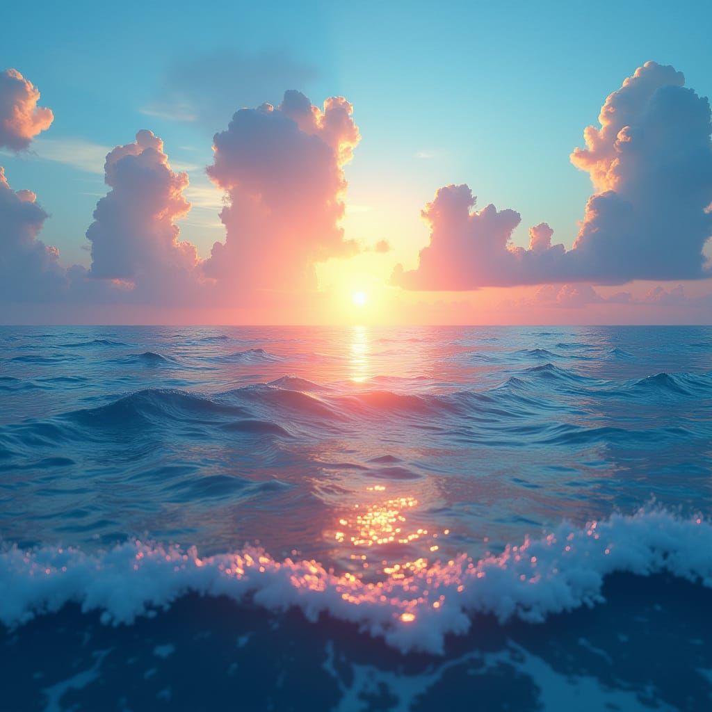Serene Sunrise Ocean Reflecting Vibrant Hues: Matte Painting