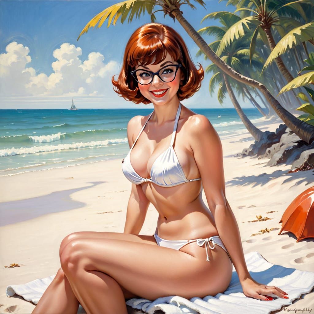 Velma Dinkley on Tropical Beach as Impressionistic Art