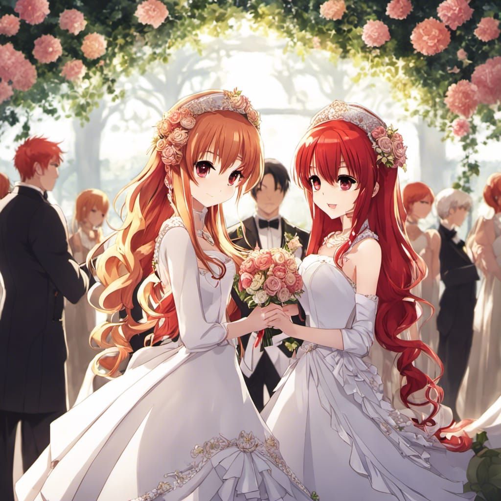 Anime Girls with Red and Blonde Hair at Wedding