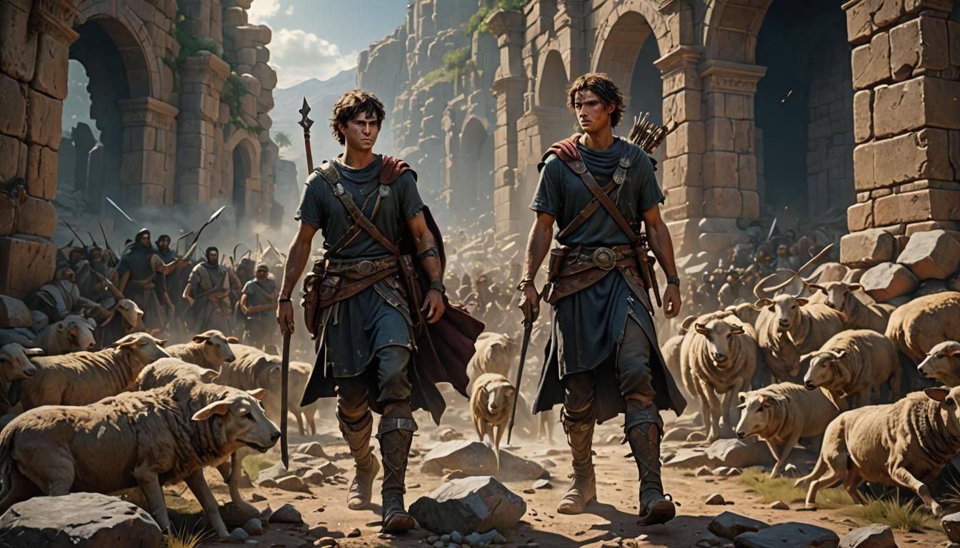 David's Victory Over Goliath: Dark Fantasy Art