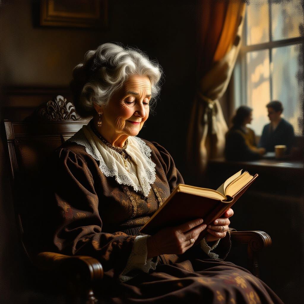 Nostalgic Portrait of an Old Lady in Rembrandt Style