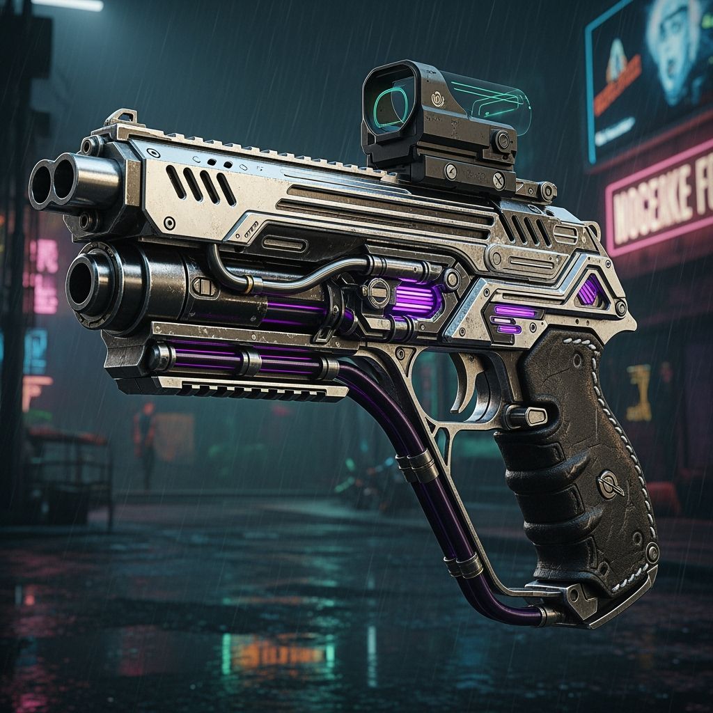 Cyberpunk Quadruple-Barreled Pistol with Holographic Sight