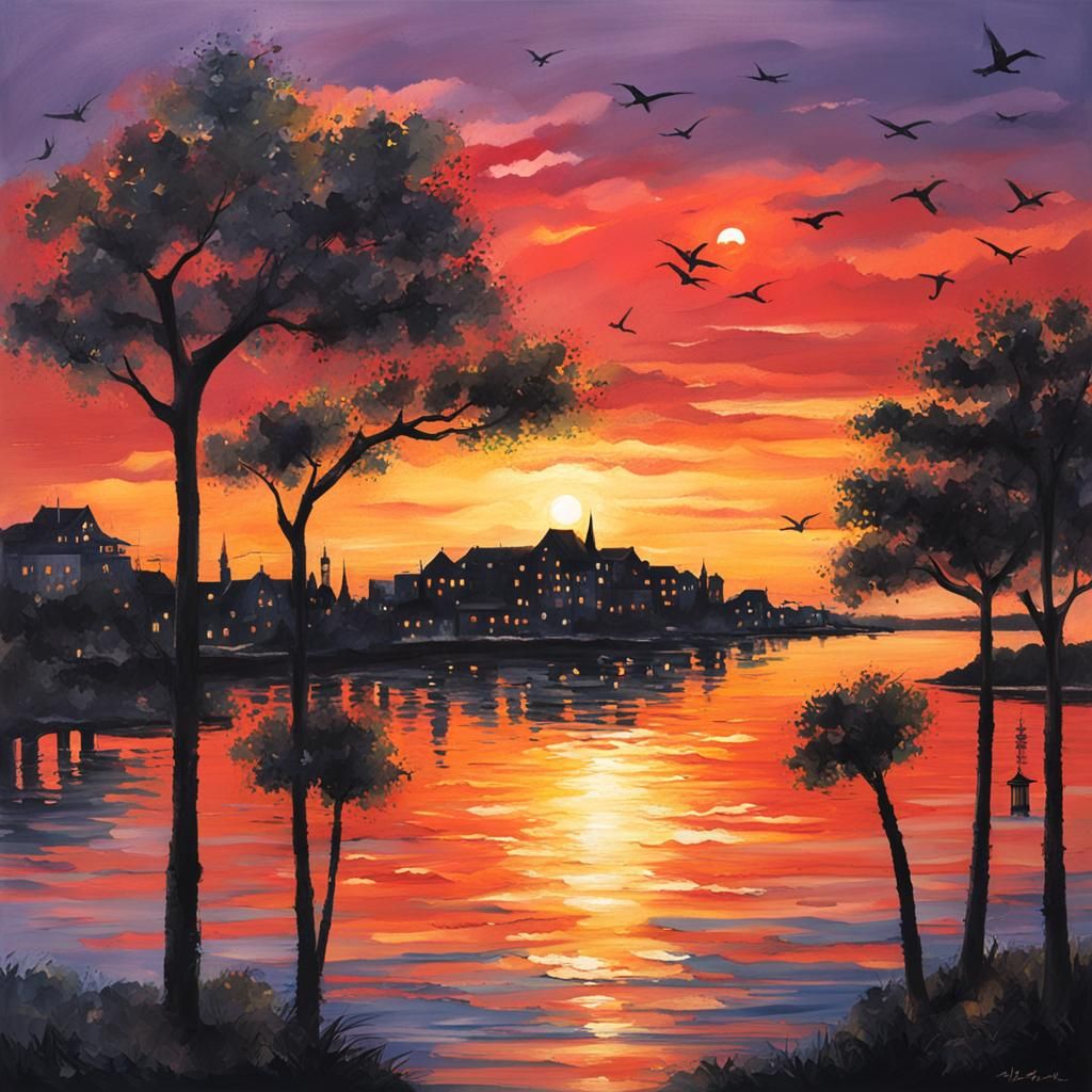 Picturesque Sunset Over Calm Bay