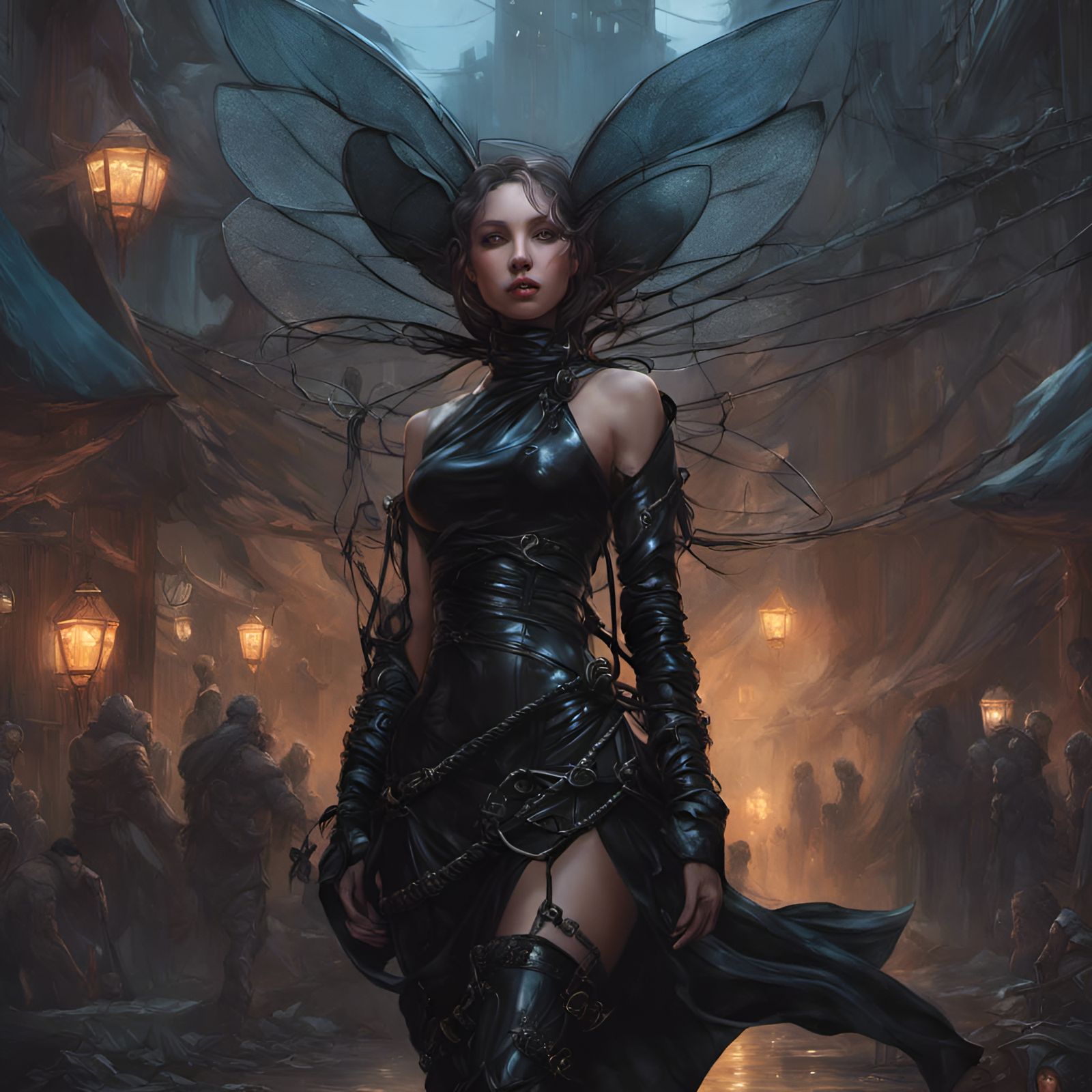 Bound Faerie in Black Latex: Digital Art