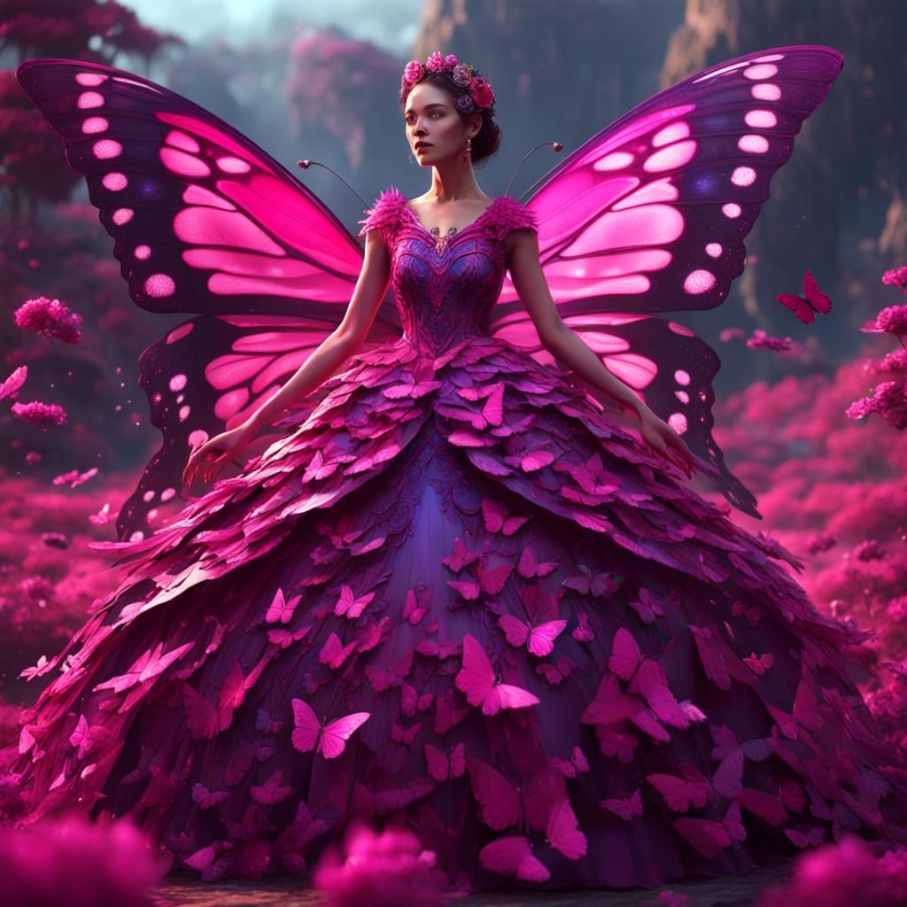 Magenta Butterfly Dress in Detailed Matte Painting