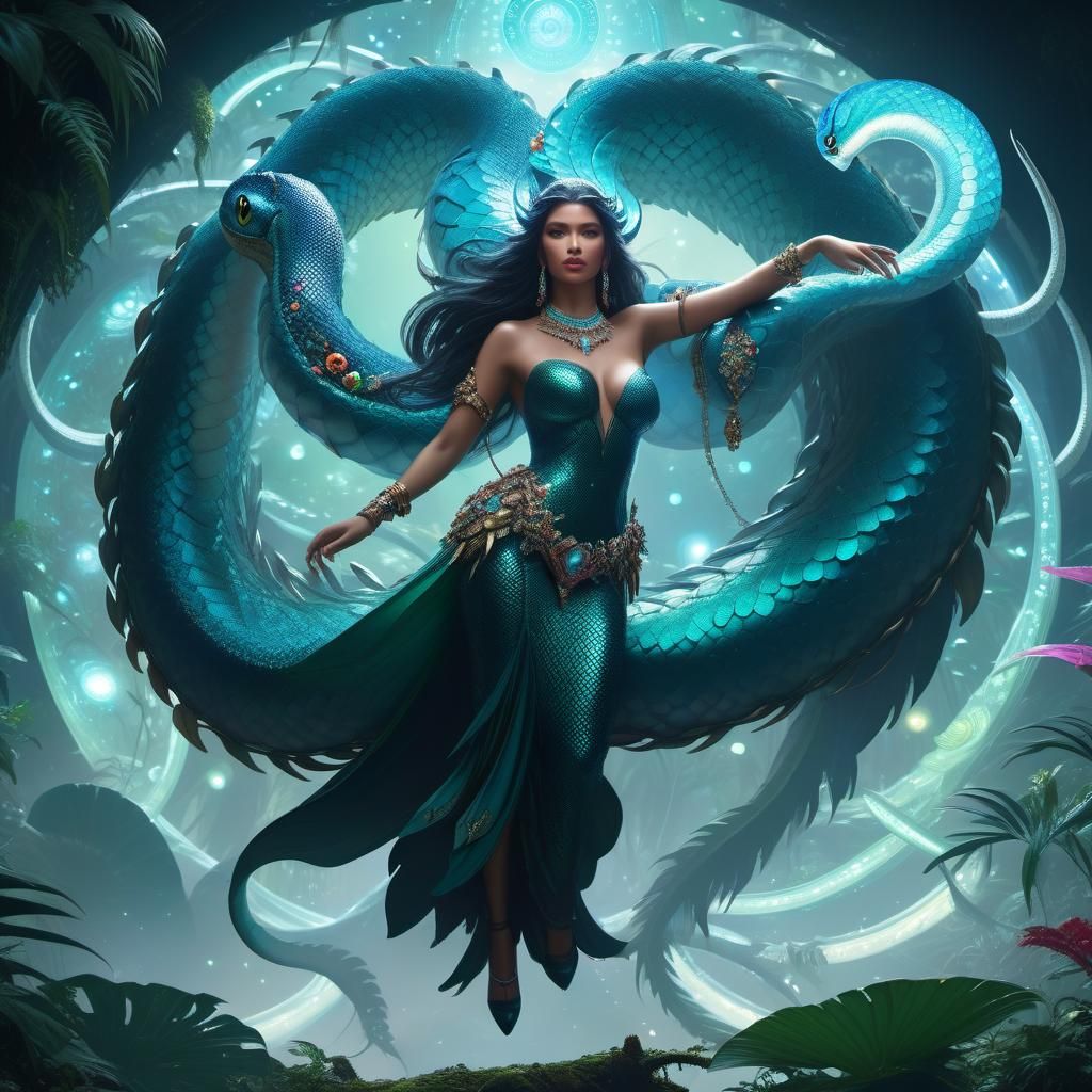 Bejeweled Snake in Jungle Habitat: Hyperdetailed Digital Art