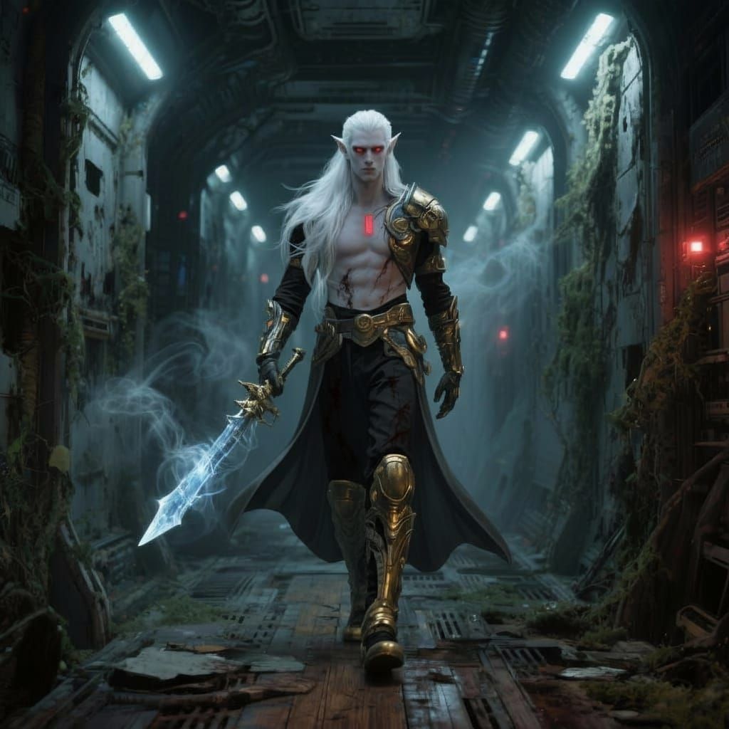 Albino Drow Warrior on Haunted Spaceship
