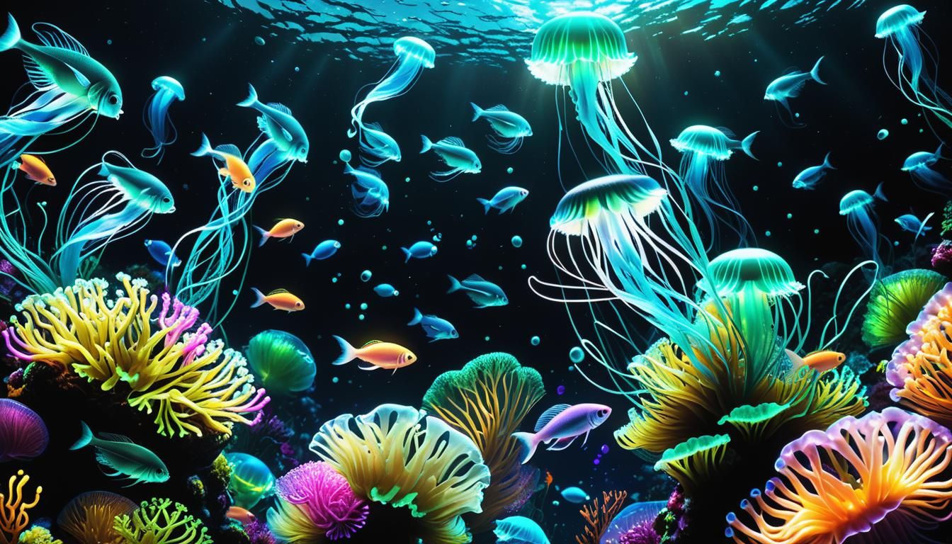 Bioluminescent Fish in Deep Sea Digital Art