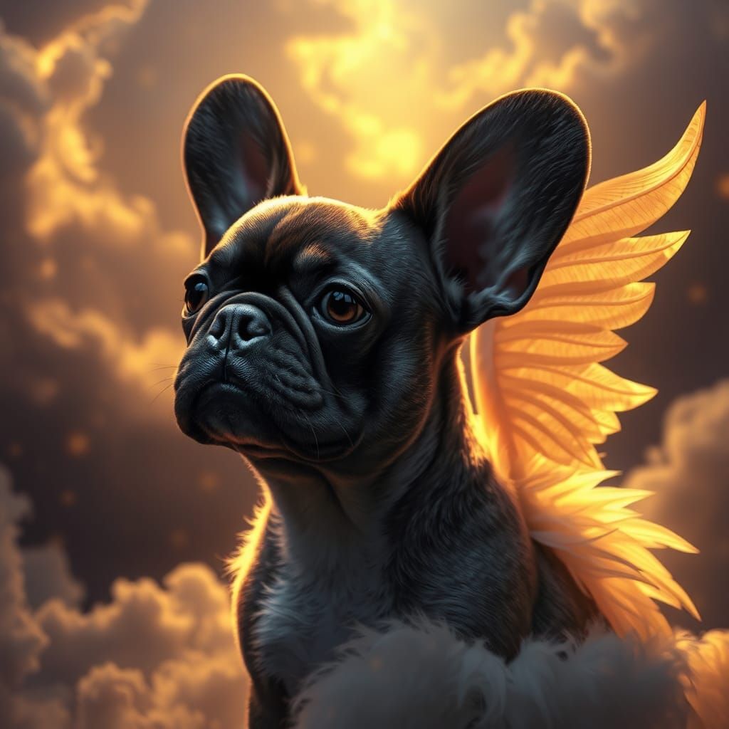 Winged Isabella Frenchie in Dark Fantasy Style