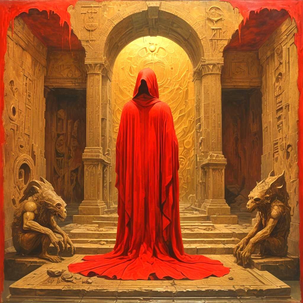 Arcane Prophet in Surreal, Occult Landscape