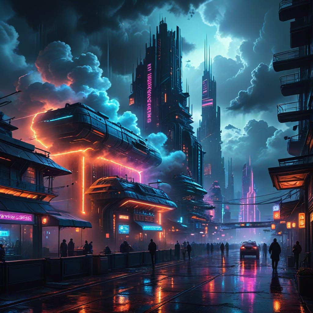 Futuristic Cloud Cityscape in Hypersurreal Digital Art