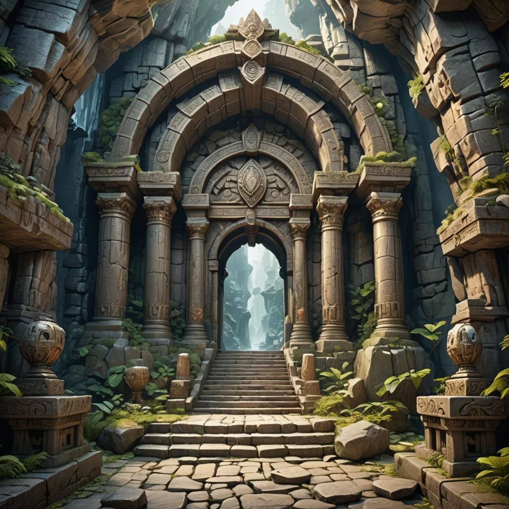 Fantasy Temple Entrance Representing Trade and Wealth