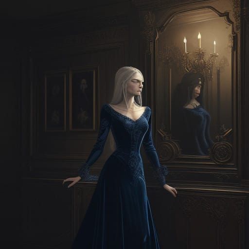 Enigmatic Woman in Velvet Gown, Film Noir Style