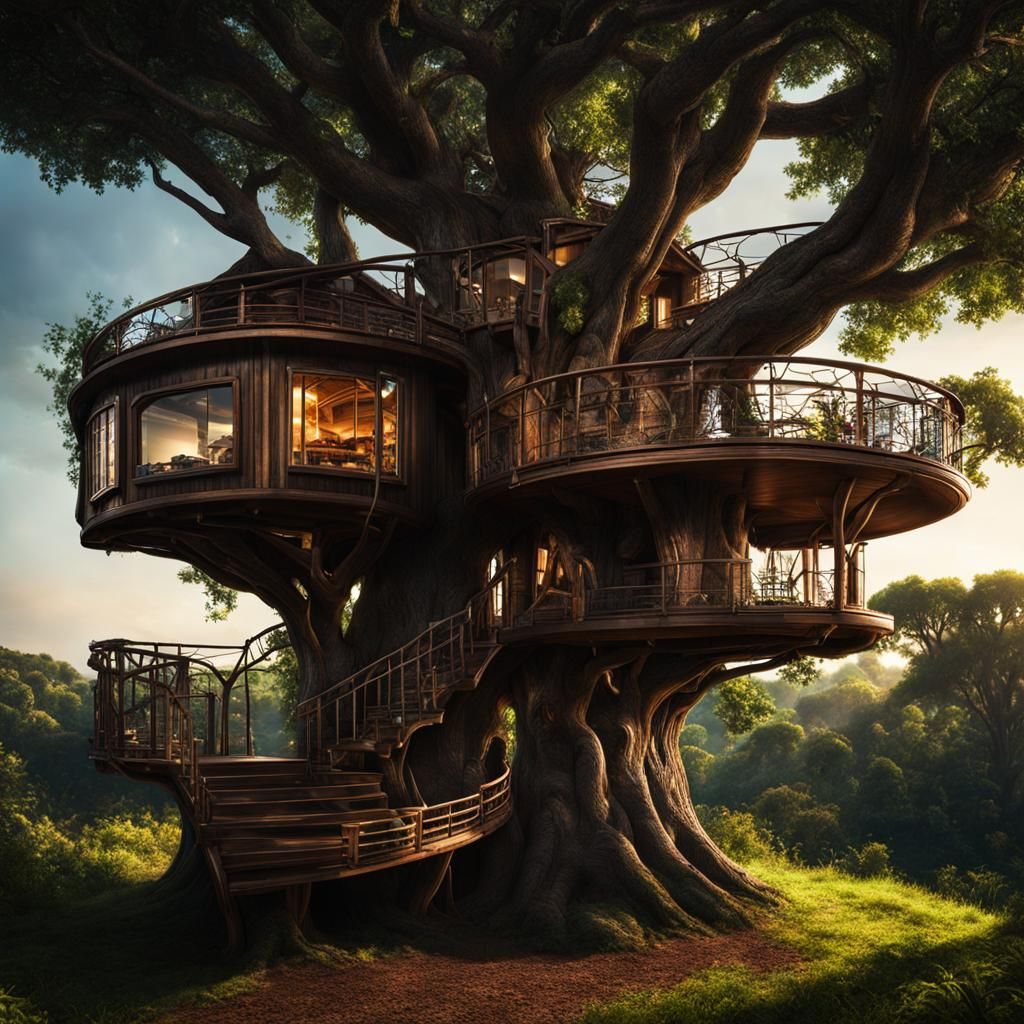 Hyperrealistic Tony Stark Treehouse in Cinematic Style