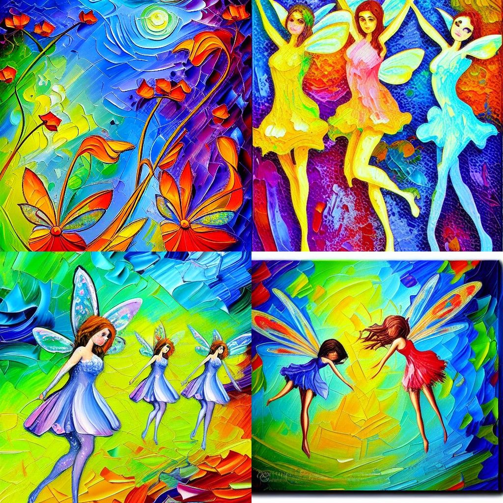 Fairies in Neo-Impressionist Impasto Oil Painting