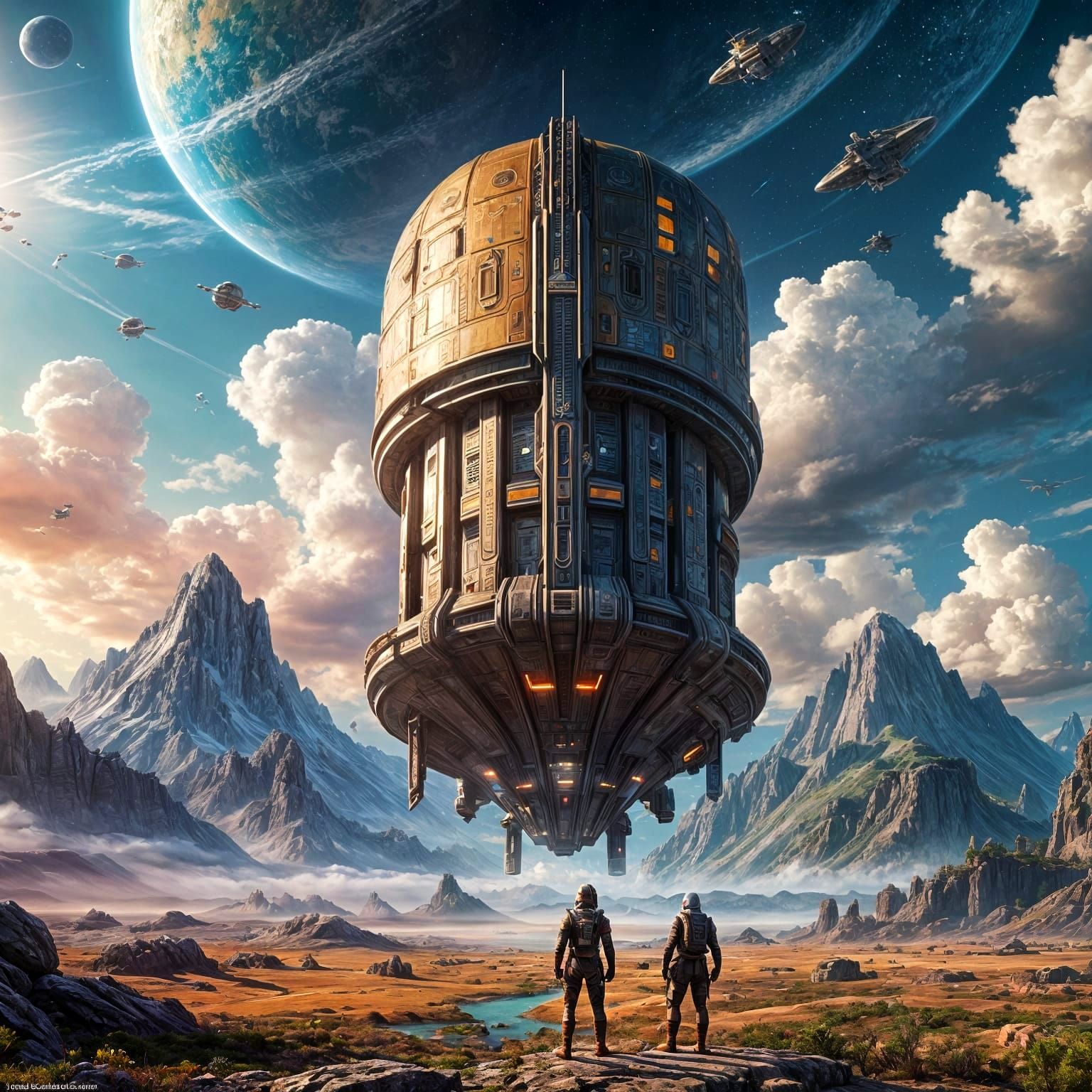 Cylindrical Spaceship-Lands on Dazzling New Colony Planet