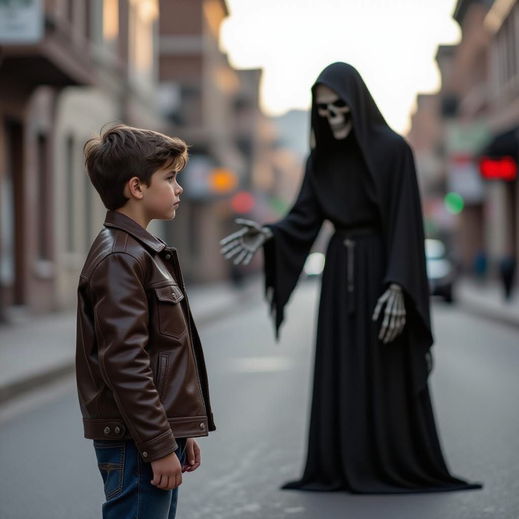 Boy Faces Death in Deserted Street: Professional Photography