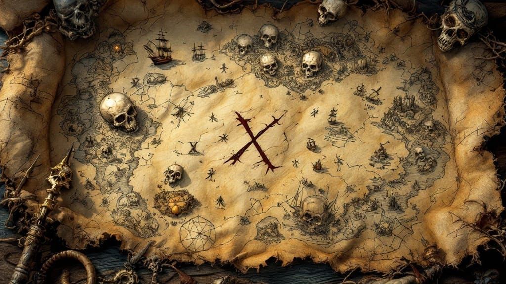 Pirate Treasure Map in Fantasy Art Style