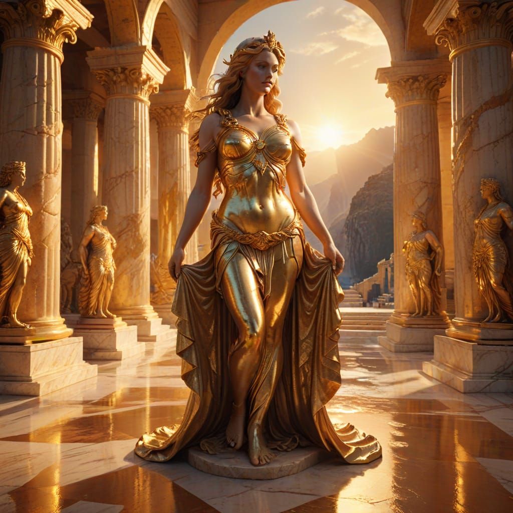 Golden Aphrodite Statue in Greek Temple