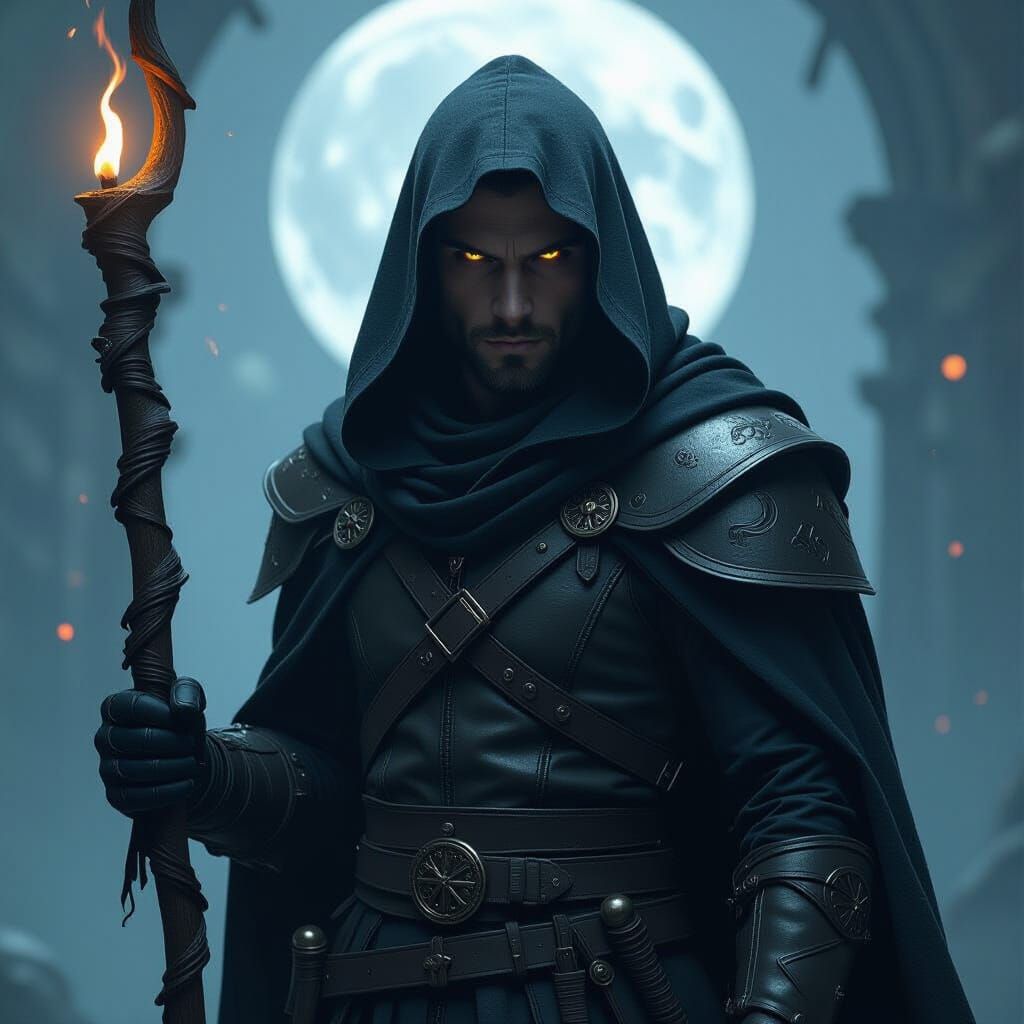 Brooding Warlock in Ominous Setting
