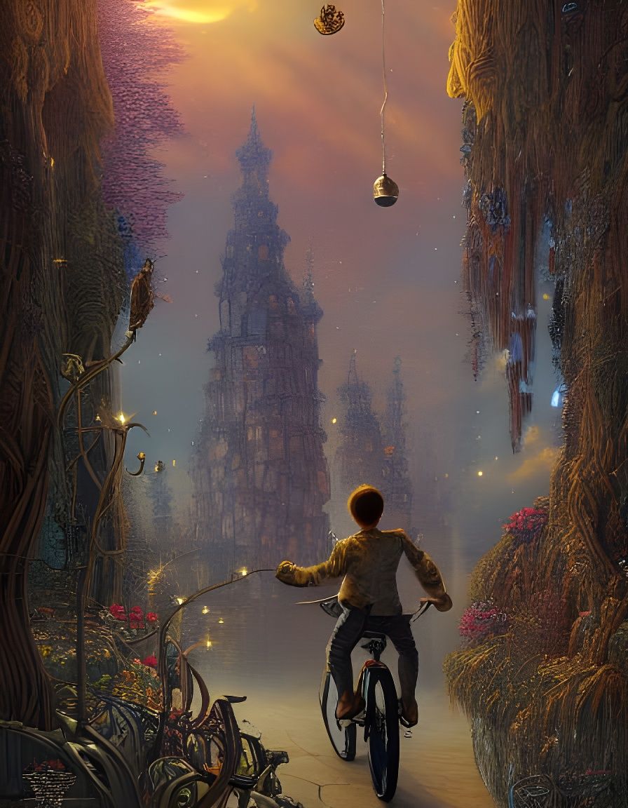 Angel on Unicycle in Surrealist Style