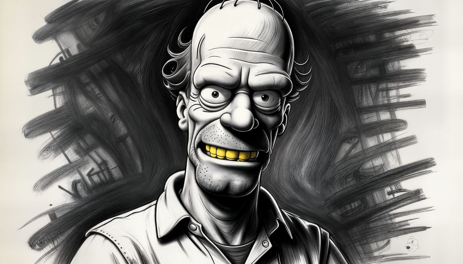 Homer Simpson Creepy Smile Charcoal Sketch