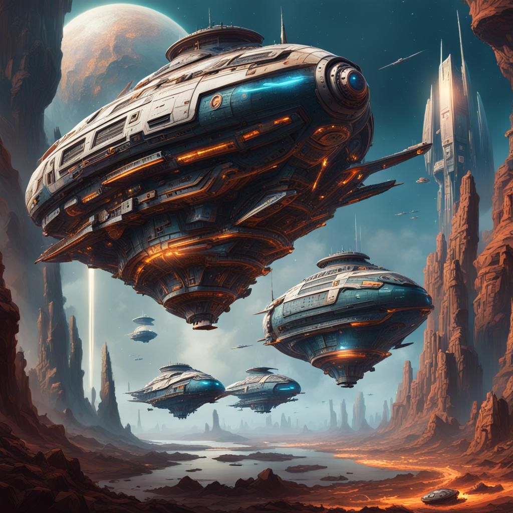 Retro Spaceships in Mid-Century Illustration Style