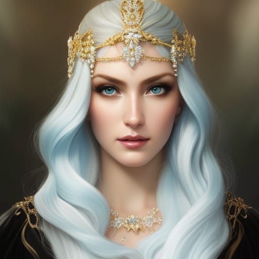 Majestic Ice Queen Portrait in Hyperdetailed Style