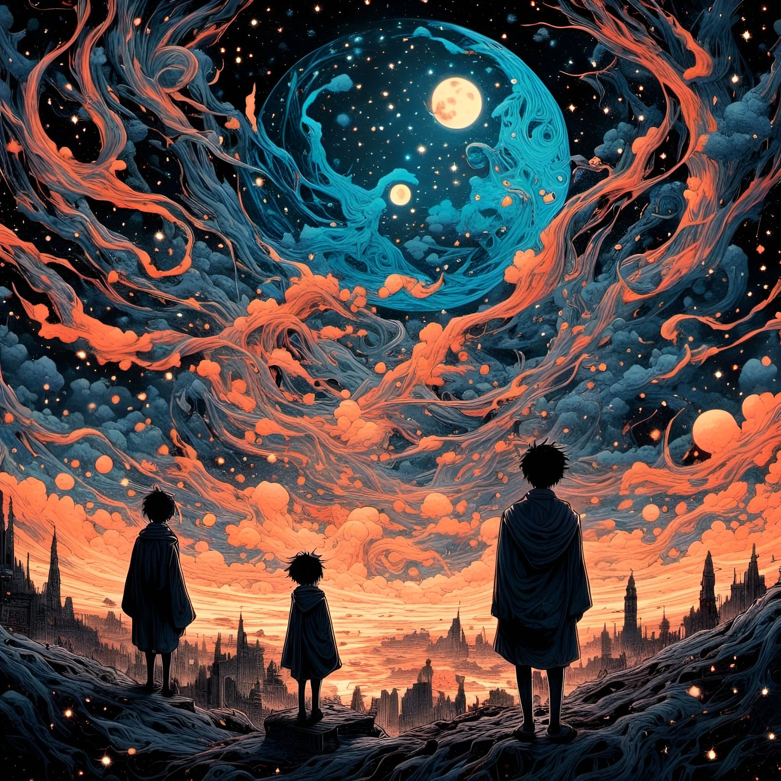 Dark Fantasy Double Exposure with Astral Patterns