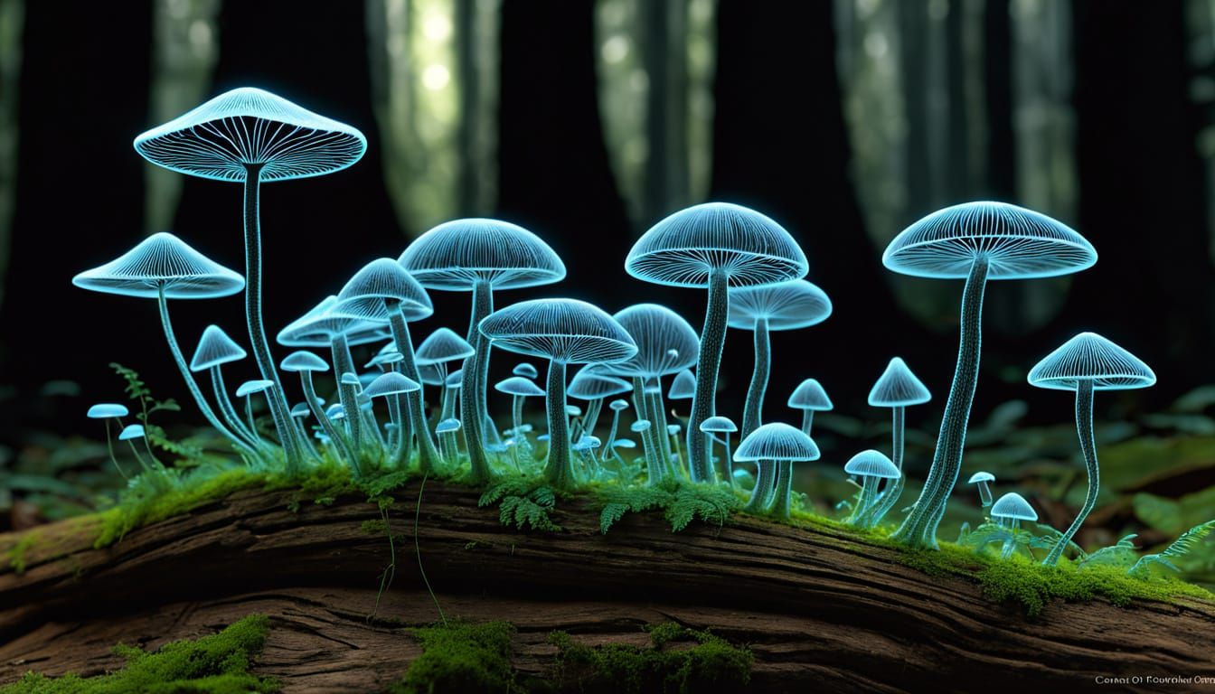 Ethereal Mycena Subvillosa in Ancient Forest Shadows