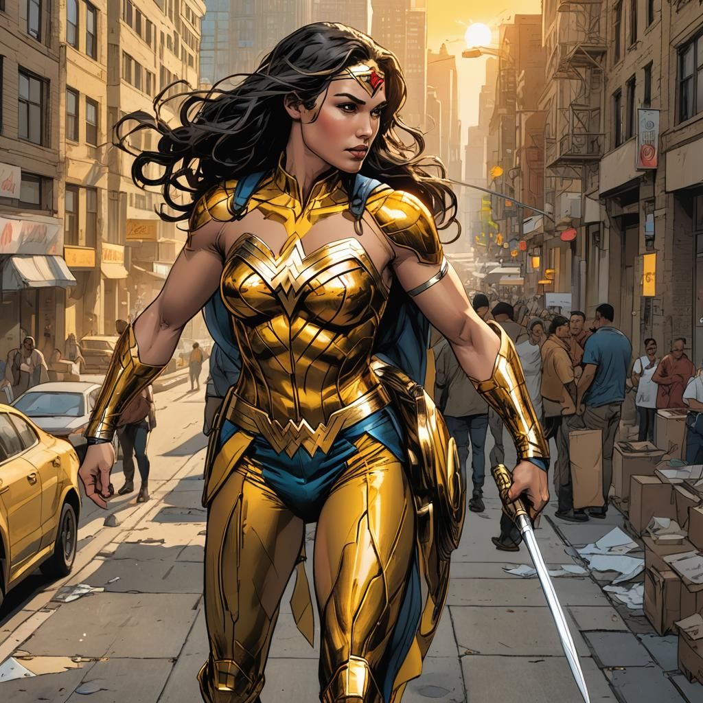 Supergirl/Wonder Woman in Yellow Costume, Comic Book Style