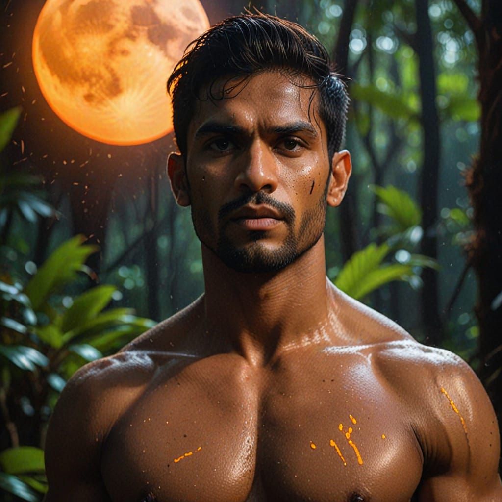 Indian Guru with Cobra in Tropical Rainforest