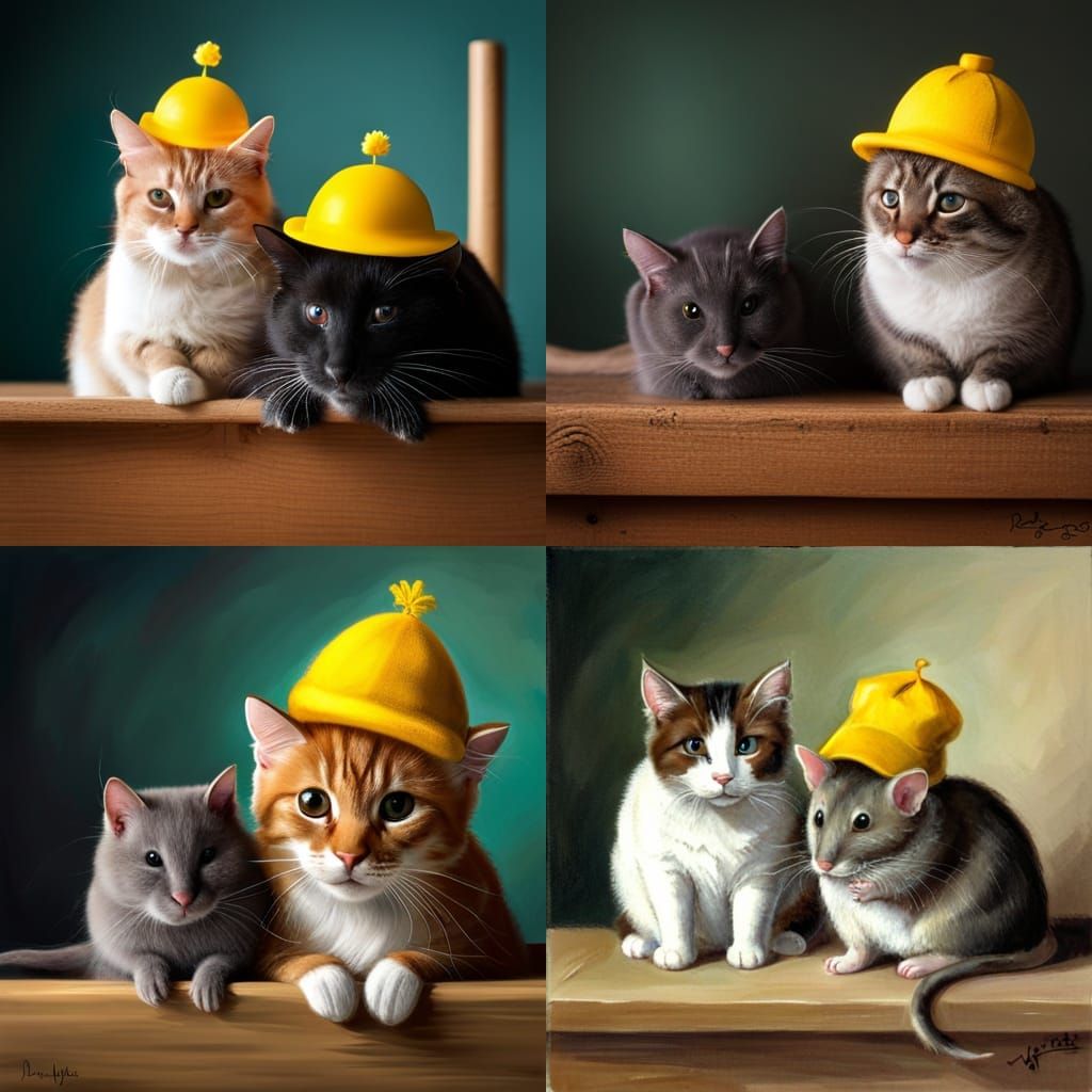 Black Cat and Rat Friendship in Bright Colors