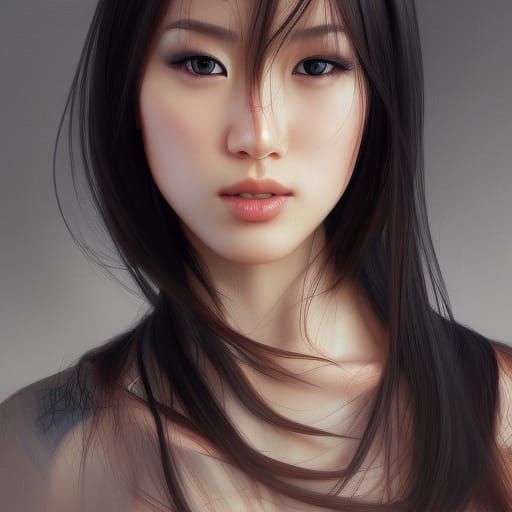 Beautiful Japanese Model Portrait in Art Nouveau Style