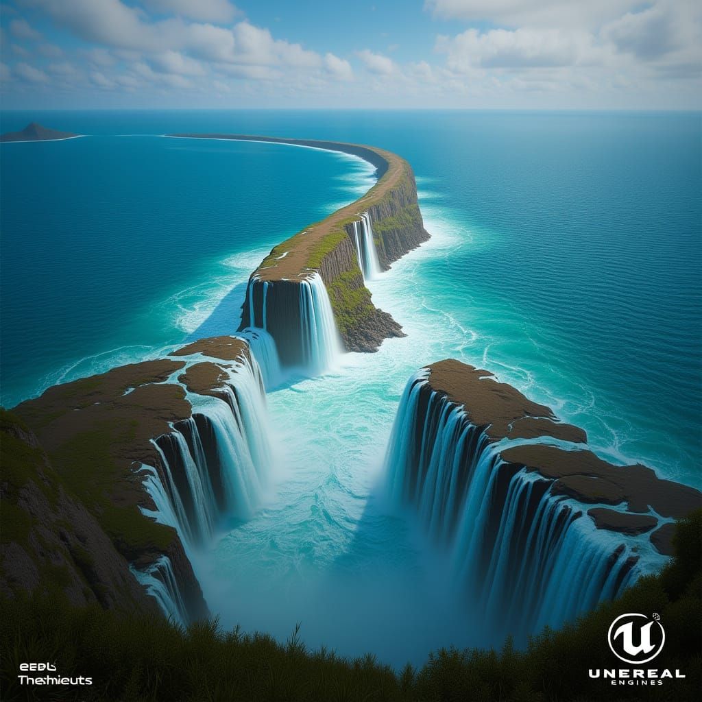 Majestic Waterfall in Paper Landscape, Detailed Matte Painti...